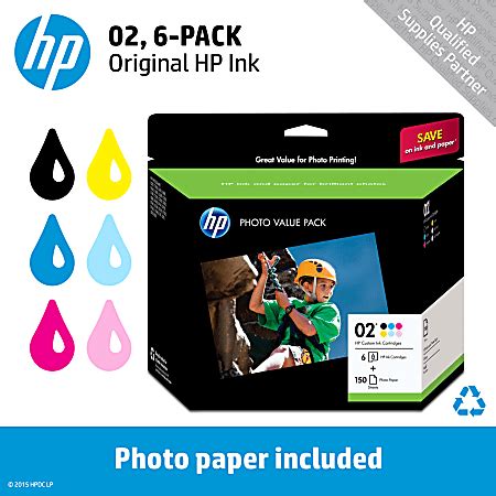 HP 02 Tri Color Ink Cartridge And 150 Sheet Photo Paper Value Pack