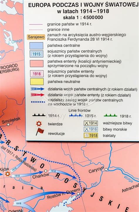 I wojna światowa w Europie Rewolucja w Rosji Dwustronna mapa ścienna