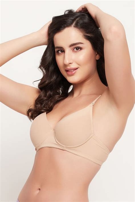 Buy Level Push Up Underwired Demi Cup Multiway T Shirt Bra In Nude Colour Cotton Rich Online