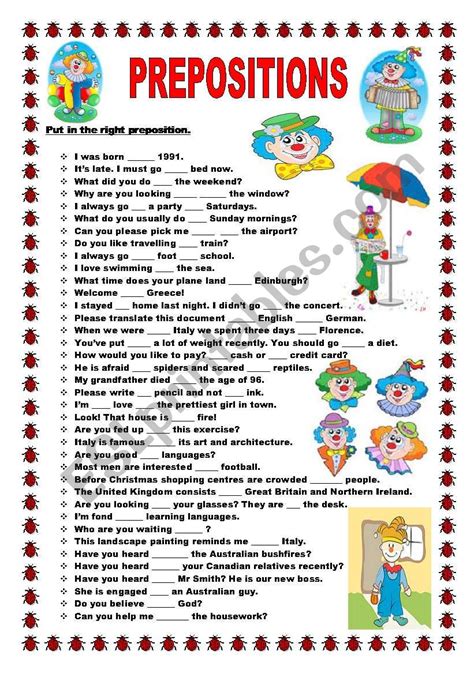 Prepositions Esl Worksheet By Ildibildi