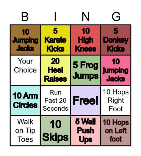 Gross Motor Bingo Card