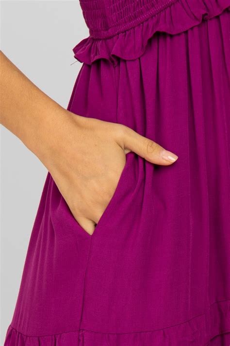 Magenta Ruffle Tiered Midi Dress Pinkblush