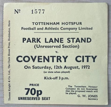 Original Division One Ticket Tottenham Hotspur V Coventry City