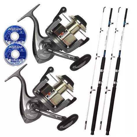 Kit Pesca Pesada 02 Molinete Drag 10kg 02 Vara 30 60lbs