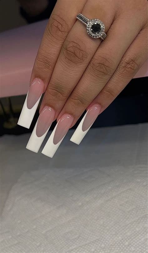 French Tip Tapered Square Acrylic Nails White Tip Acrylic Nails