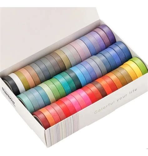 60 Rollos Cinta Adhesiva Colores Lisos Washi Tape Scrapbook MercadoLibre