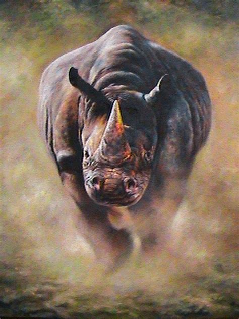 Charging Rhino Painting By Myfa Therzson