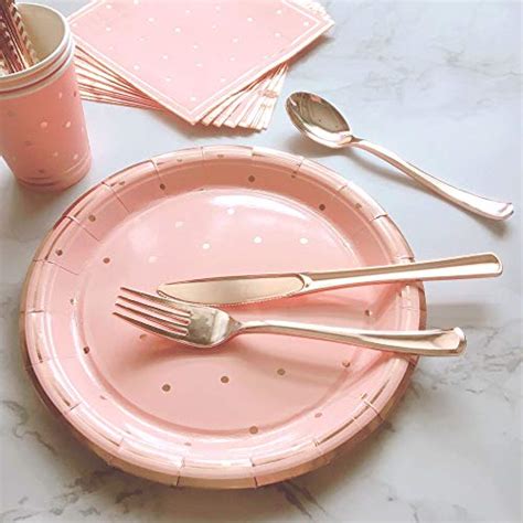 Pink And Rose Gold Party Supplies Set Serves 24 Includes Rose Gold