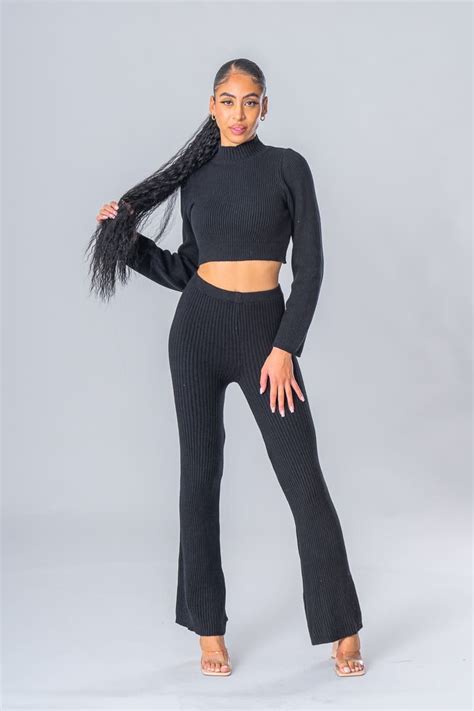 Ensemble côtelé noir pantalon évasé Cinelle Paris mode femme tendance