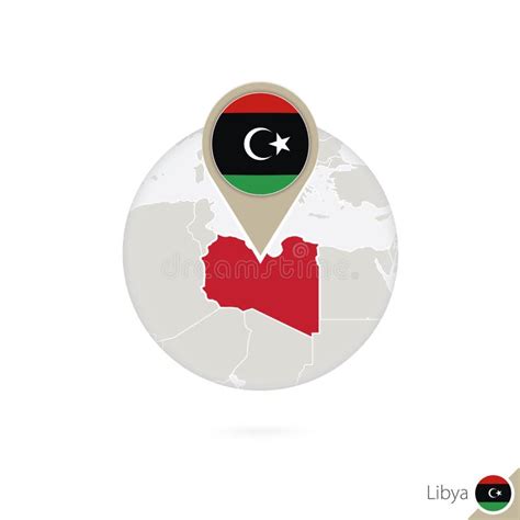 Libya Map And Flag In Circle Map Of Libya Libya Flag Pin Stock Vector Illustration Of