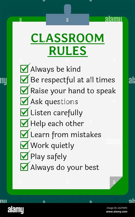 Classroom Rules Poster Clipboard Over Green Background Stock Vector Image And Art Alamy