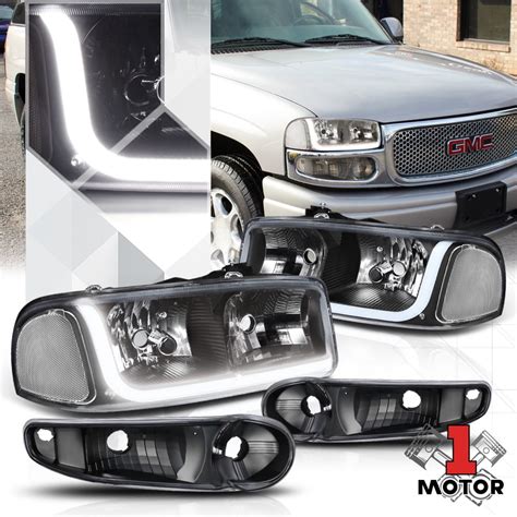 Black Housing Headlight Clear Signal Led Drl For Gmc Sierra Yukon