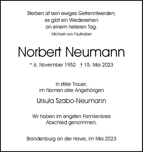 Traueranzeigen Von Norbert Neumann M Rkische Onlinezeitung Trauerportal