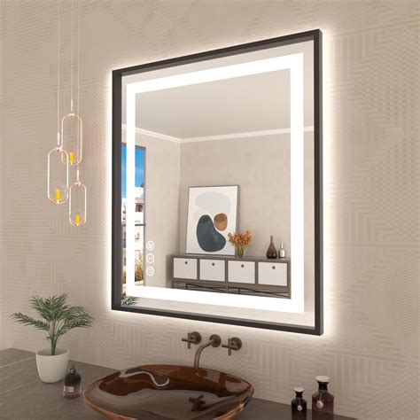 Amazon Amorho 36 X 32 LED Bathroom Mirror With Black Frame Front