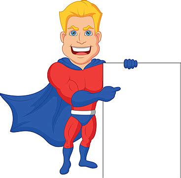 Superhero Cartoon With Blank Sign Fun Sign Happy Vector, Fun, Sign ...