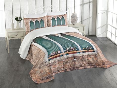 Ambesonne Venice Quilted Bedspread Set Pcs Gothic Windows King Size