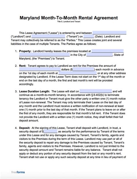 Free Maryland Rental Lease Agreement Templates Pdf Word