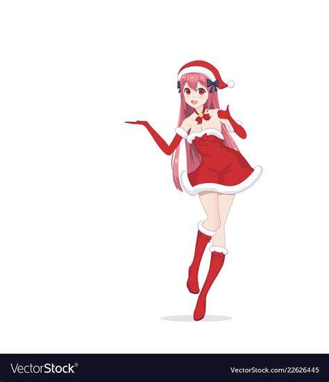 Anime Manga Girl Dressed In Santa Claus Costume Vector Image