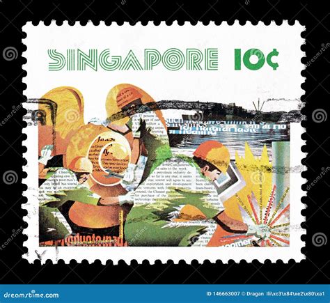 1977 Singapore 10c Marble Cone Shell Used Postage Stamp Editorial Photo