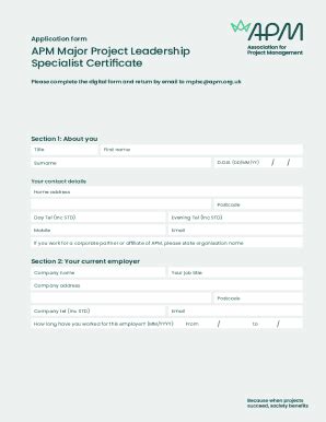 Fillable Online Apm Major Project Leadership Specialist Certificate