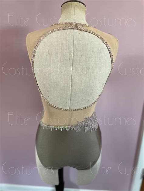 Custom Dance Costume Lyrical Jazz Contemporary Nude Taupe Leotard With Mesh Gatherings Elite