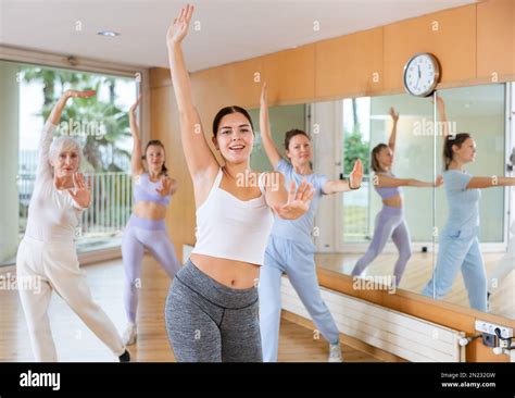 Women Learning Modern Dance Movements At Class Together Stock Photo Alamy