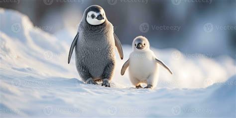 Baby penguin and his mother walking in the snow, AI Generative 33482401 ...