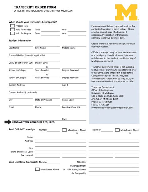 Michigan Transcript Order Form University Of Michigan Fill Out