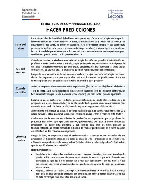 Ace Estrategia Hacer Predicciones Pdf Comprensión Lectora