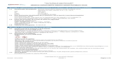 Ficha De Datos De Seguridad De Arv Hipoclorito Sodico