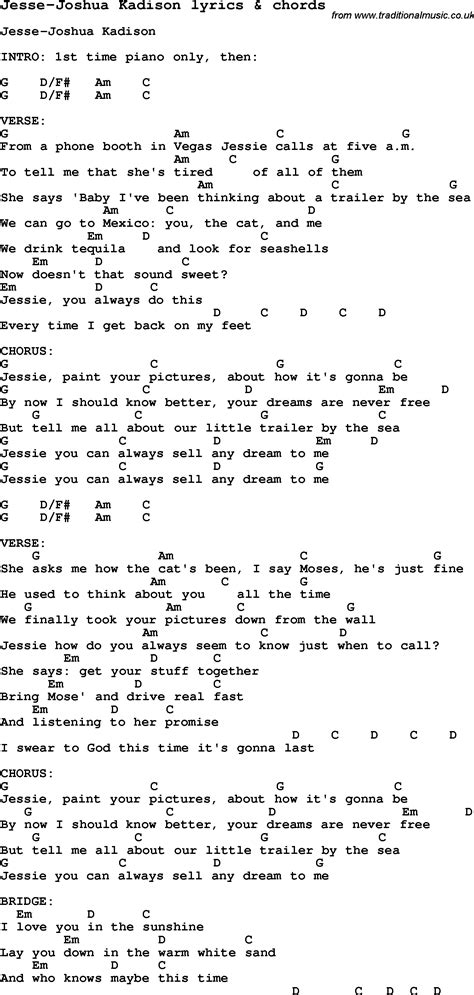 Love Song Lyrics For Jesse Joshua Kadison With Chords