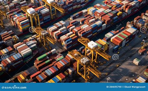 Ai Generated Aerial View Closed Up Container Ship In Port At Container