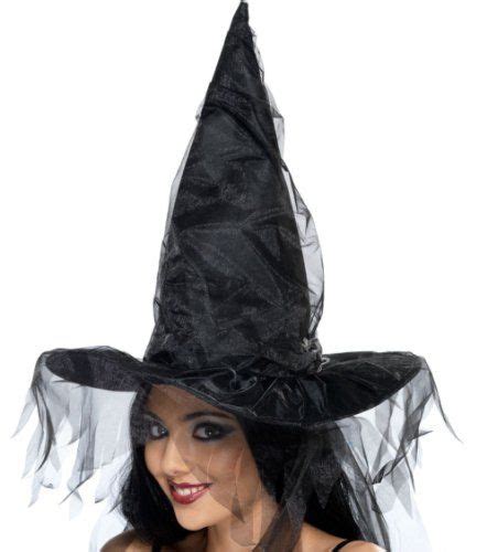 Smiffys Womens Witches Hat With Netting Black Witch Hat Halloween