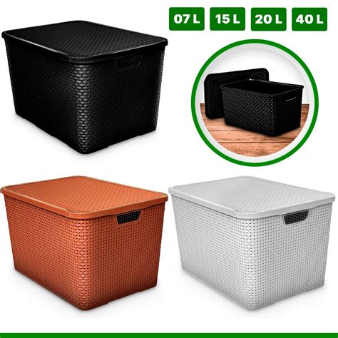 Kit 2 Caixas Organizadora Rattan Preto Branco Marrom 7L 15L 20L 40L