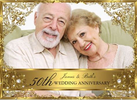 an old man and woman are posing for a wedding anniversary photo card ...