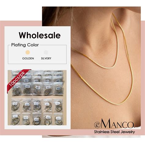 Emanco Pcs Stainless Steel Box Chain Chocker Necklace Gold Color