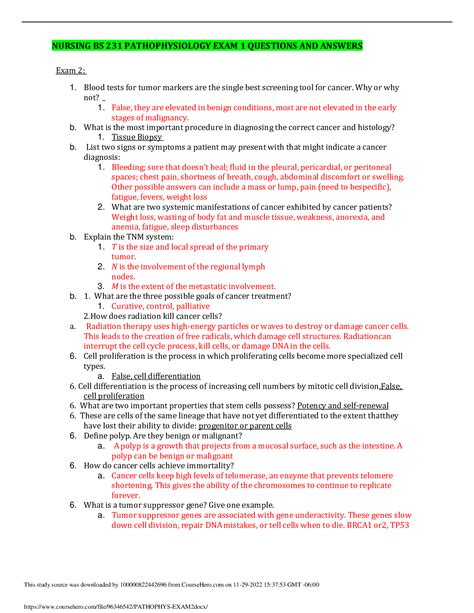 Nursing Bs Pathophysiology Exam Questions And Answers Portage