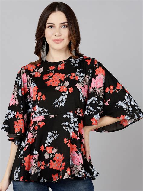 Buy Znx Clothing Black Floral Print Crepe Top Tops For Women 18151442