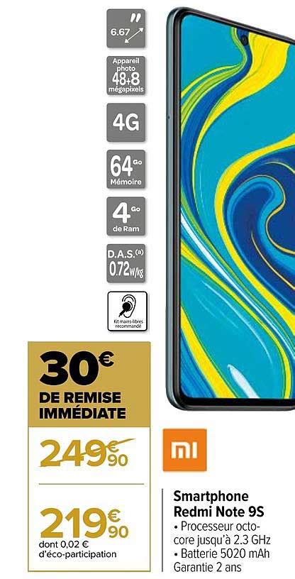 Promo Smartphone Redmi Note 9s Xiaomi Chez Carrefour ICatalogue Fr