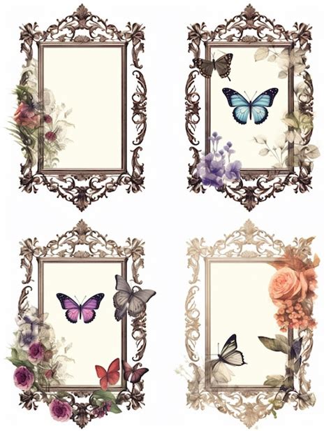 Premium Photo Four Different Frames With Flowers And Butterflies On