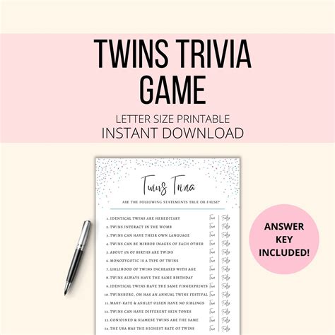 Twins Trivia Baby Shower Game Printable Twins True Or False Trivia