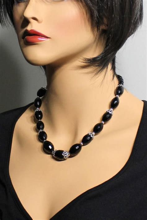 Black Onyx Necklace Sterling Silver Black Gemstone Statement Necklace Artisan Necklace