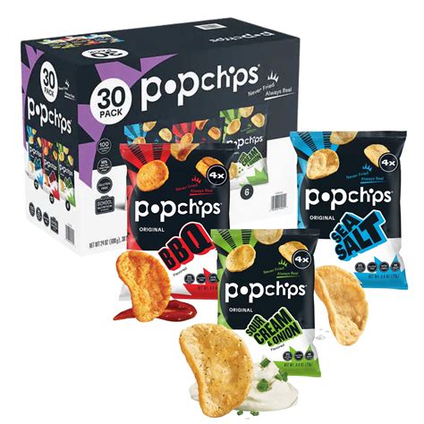 Popchips Potato Chips Variety Pack Sea Salt BBQ Sour Cream & Onion ...