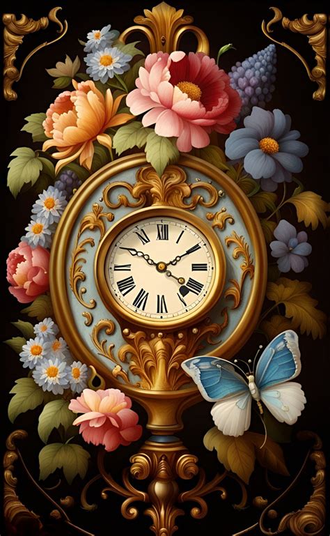 Flowers Butterflies Vintage Clock Free Stock Photo Public Domain