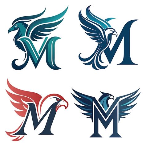 Premium Vector Letter M With Eagle Wings Logos Letter M Logos Set