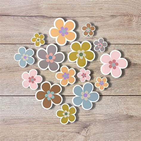 Retro Flower Vinyl Sticker Set Of 6 Flower Stickers Glossy Or Matte Finish Laptop Stickers Mini