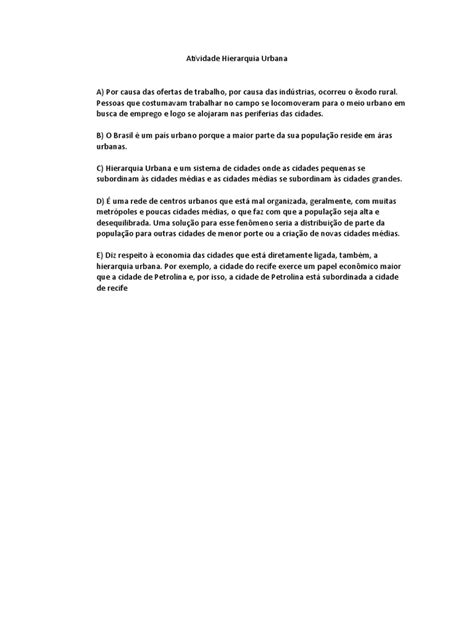Hierarquia Urbana no Brasil: Atividades 5º Ano | PDF | Política ...