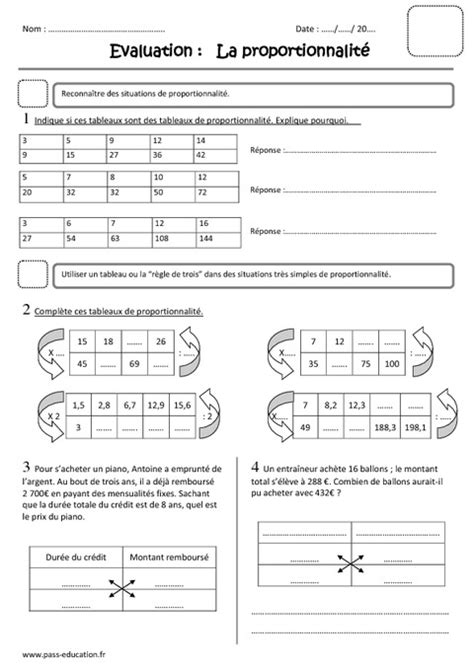 Proportionnalité Cm2 Evaluation Reconnaissance règle de 3 Pass