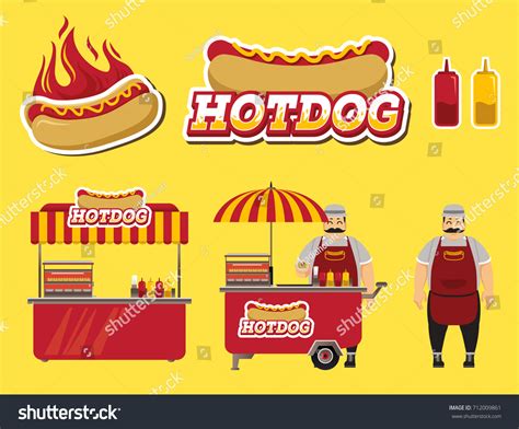 Set Hot Dog Vendor Design Consists Stock Vector Royalty Free