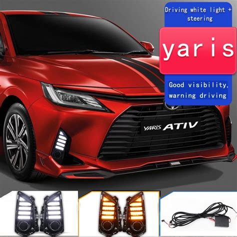 2pcs Led Daytime Running Light For Toyota Yaris Ativ Vios 2023 Dynamic Turn Yellow Signal Relay